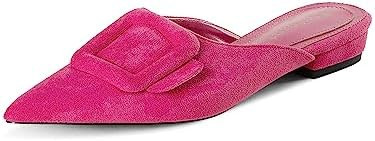 Fericzot Mule Slippers for Women,Slingback Buckle Flat Pointed Toe Backless Mule Slides Suede Sli... | Amazon (US)