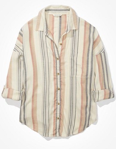 AE Oversized Striped Button-Up Shirt | American Eagle Outfitters (US & CA)