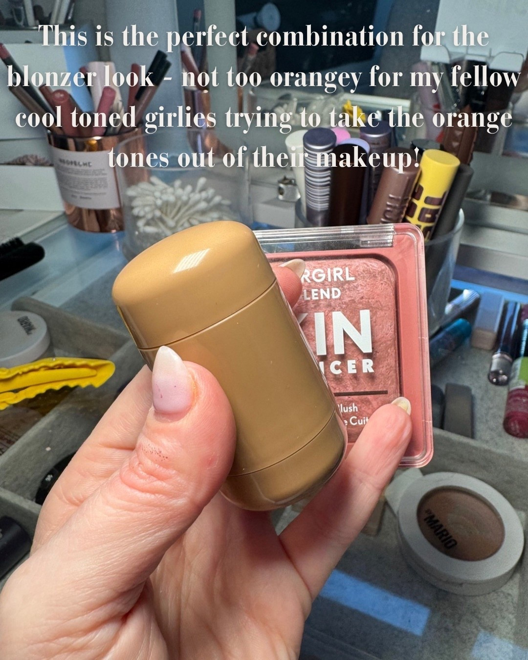 This is my favorite combo for the perfect blonzer moment. It gives that sun-kissed warmth without turning orange — perfect for my fellow cool-toned girlies trying to keep their makeup balanced. Such an easy way to get that healthy, glowy look. Linked here 🤍


Shades sleepy girl & rose latte