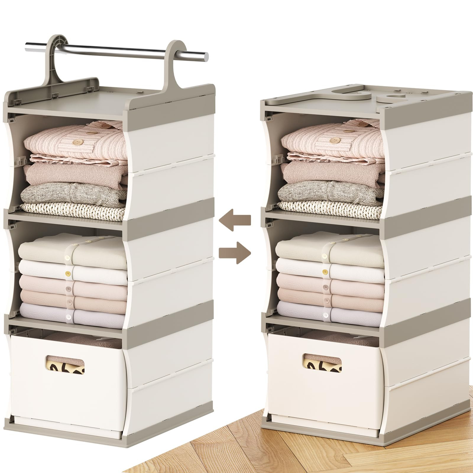 HAIXIN 3-Tier Plastic Hanging Shelf Closet Storage Organizer with 1 Removable Drawer, Sturdy & Fo... | Amazon (US)