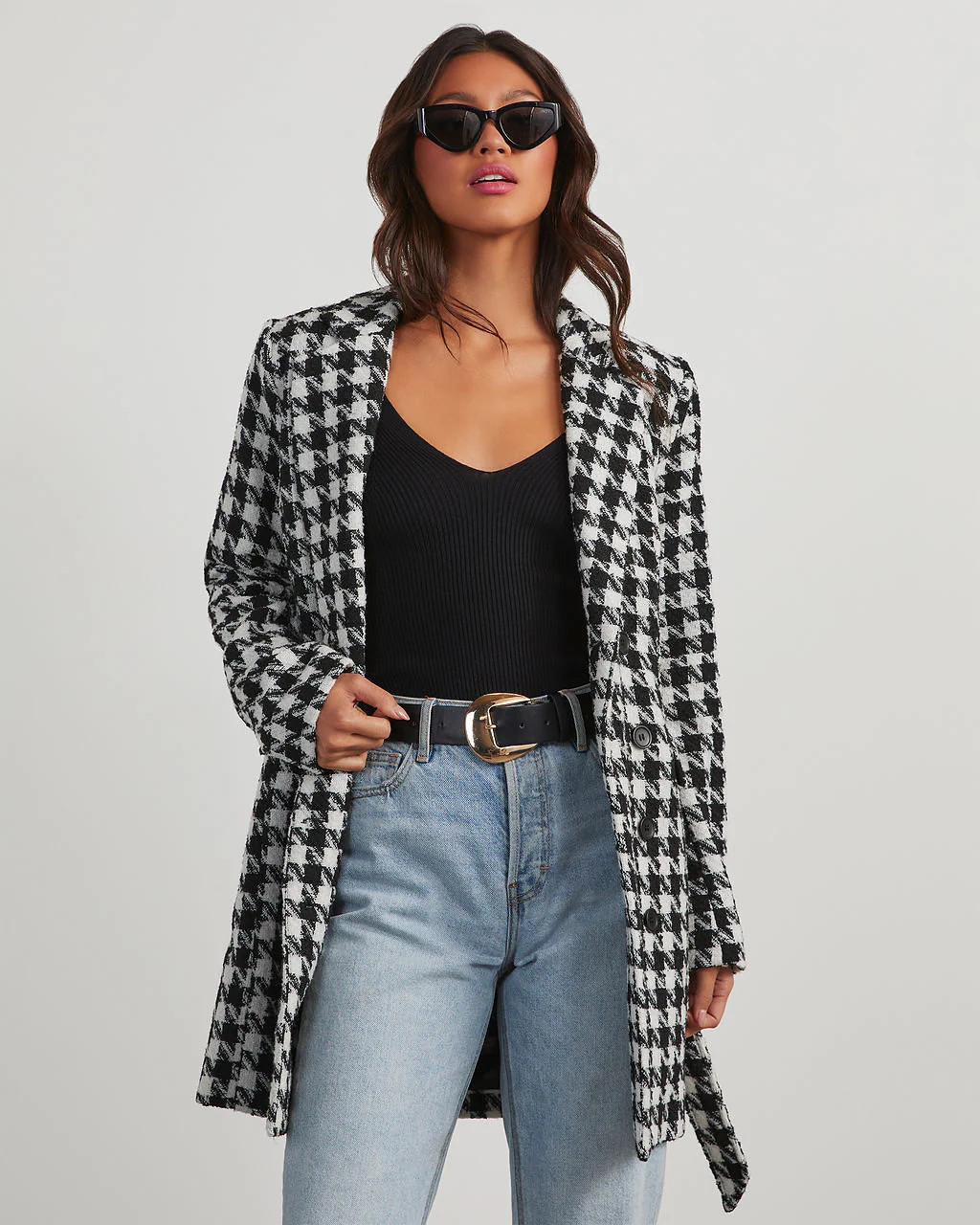 On Your Mark Houndstooth Tie Waist Jacket | VICI
