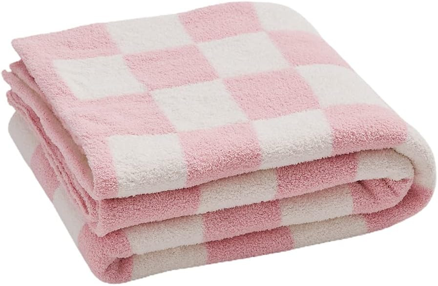 vctops Buffalo Check Plush Throw Blanket Pink and White Checkered Bed Blankets Lightweight Cozy S... | Amazon (US)