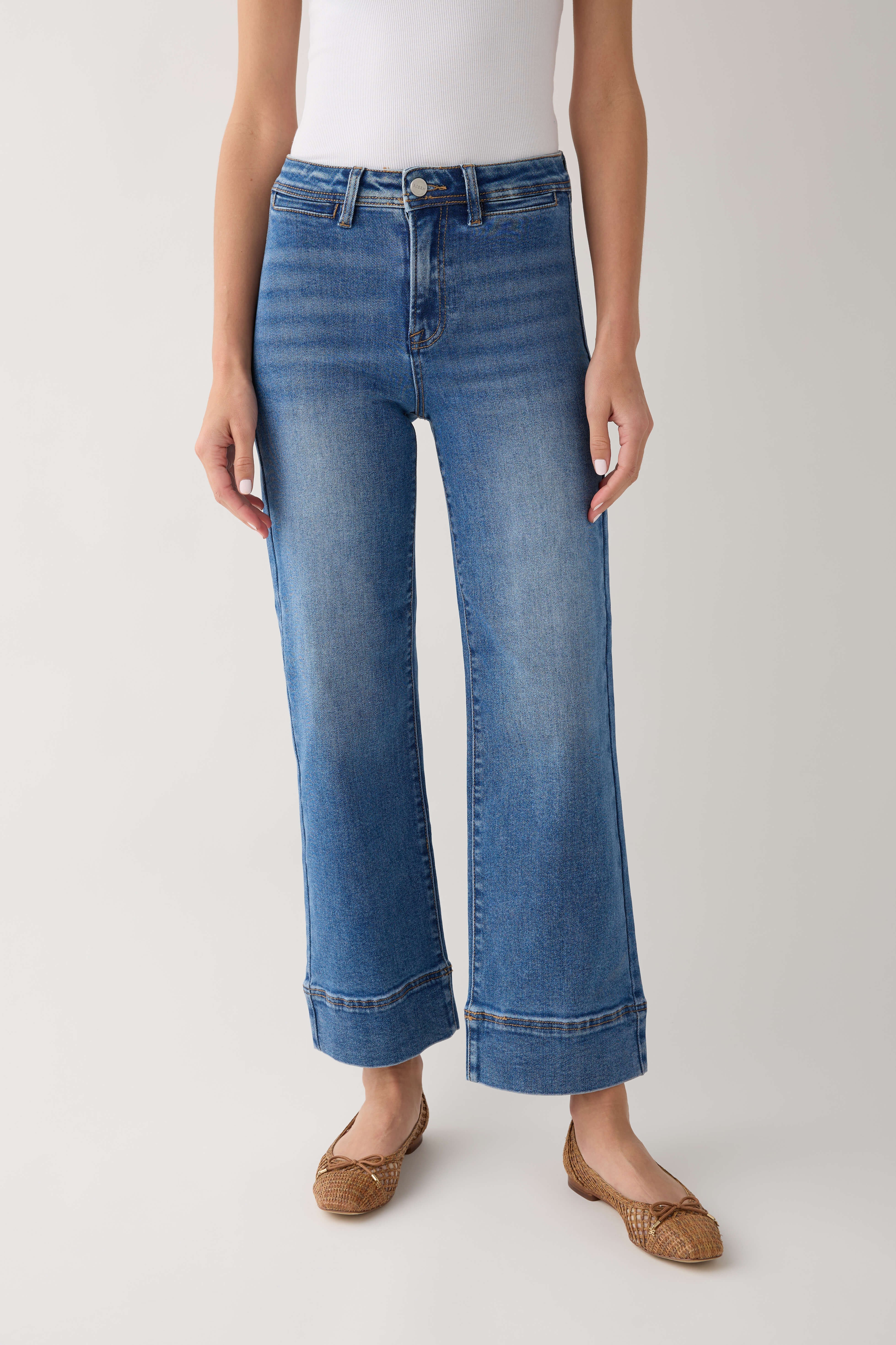 Risen Waverly Wide Hem Ankle Jeans | Social Threads