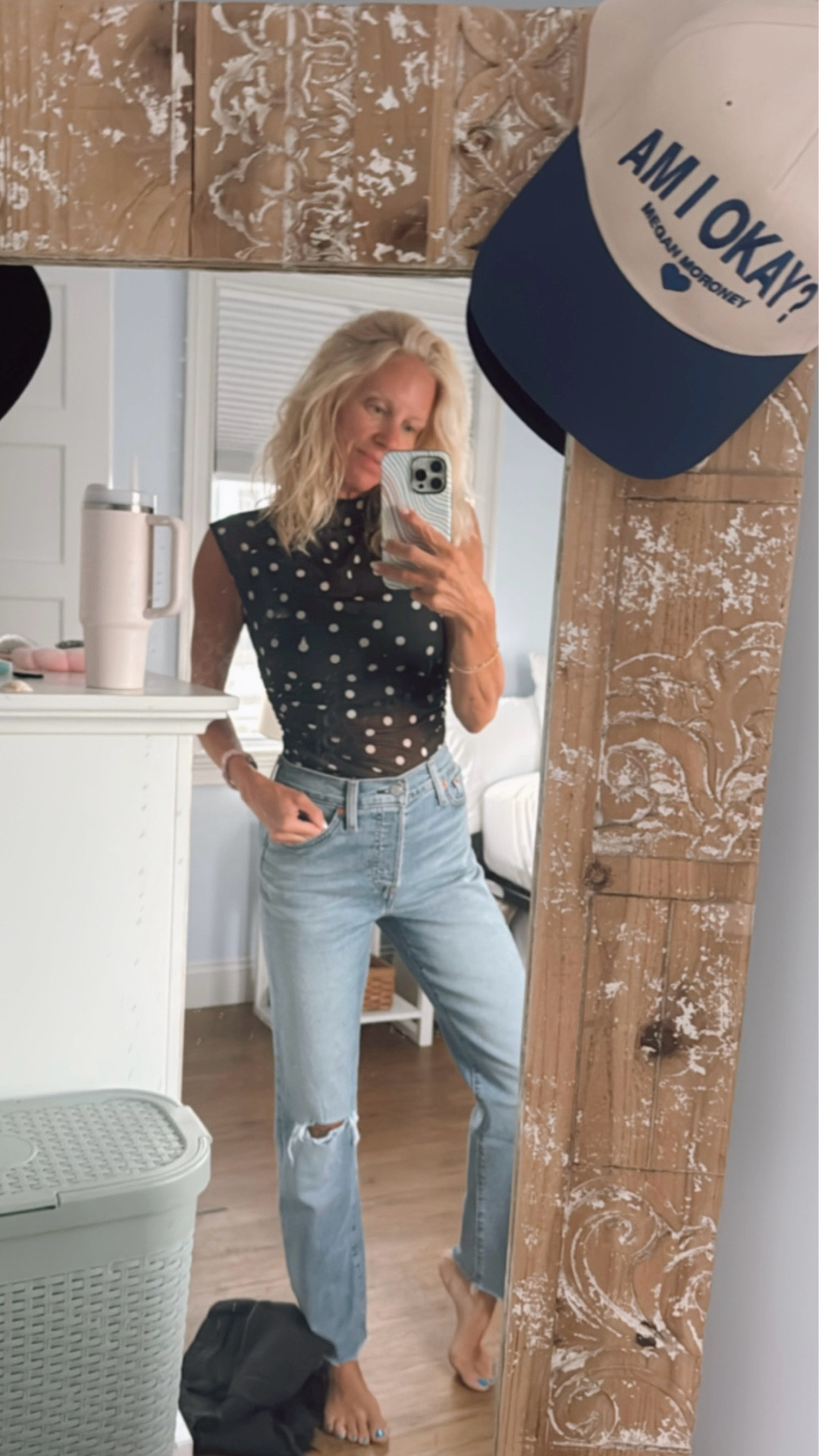Polka dot sheer shirt
Levi’s 

#LTKSaleAlert #LTKOver40 #LTKFindsUnder100