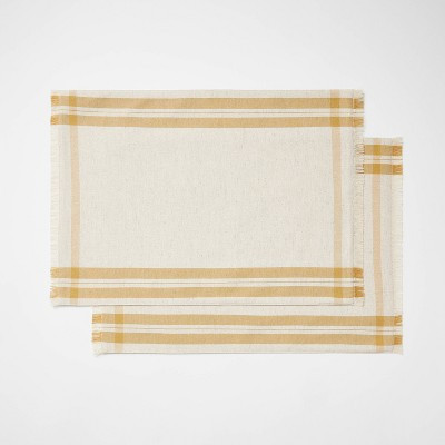 2pk Basket Tan Plaid Placemats - Threshold™ designed with Studio McGee: Cotton & Linen, Rectangle, Machine Washable | Target