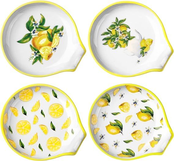 4 Pcs Ceramic Spoon Rest Lemon Spoon Rest for Stove Top Lemon Kitchen Decor Cute Lemon Tea Spoon ... | Amazon (US)