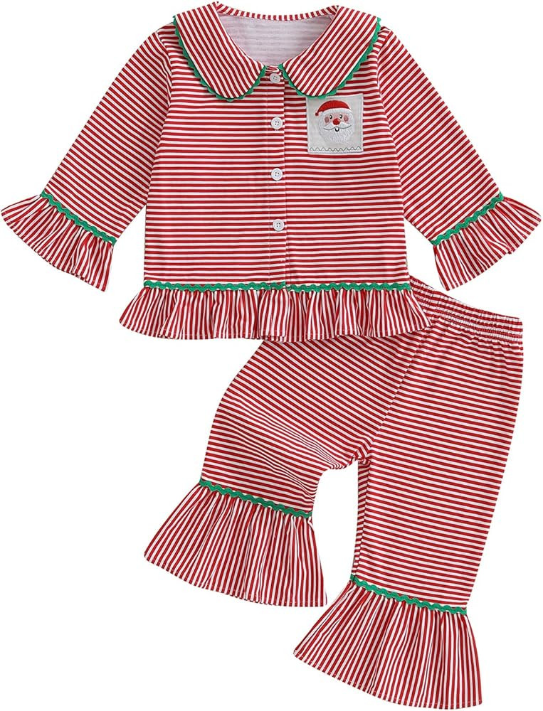 Baby Kid Girls Ruffled Cotton Pajamas Set Long Sleeve Button Down Shirts Tops and Pants Matching ... | Amazon (US)