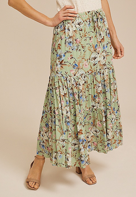 Floral Tiered Maxi Skirt | Maurices