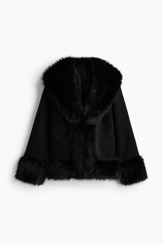H & M - Fluffy-Trimmed Jacket - Black | H&M (US + CA)
