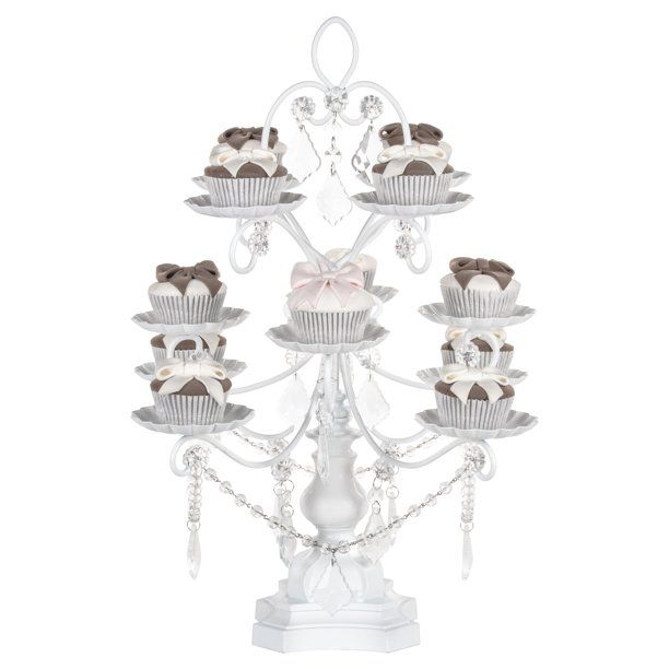 Amalfi Décor 12-Piece Vintage Crystal-Draped Cupcake Stand (White) | Stainless Steel Frame | Walmart (US)