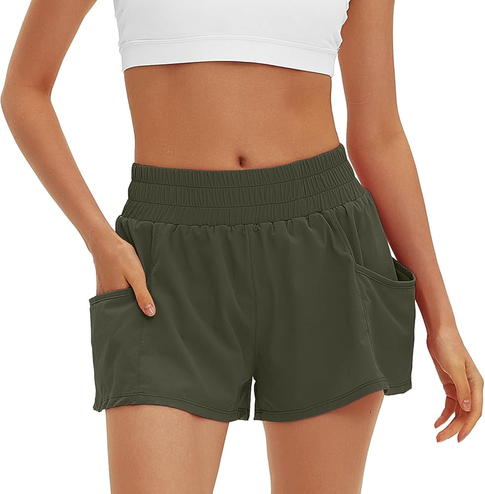 Darong Womens Running Shorts 2 in 1 High Waisted Flowy Short for Athletic Tennis Workout with Sid... | Amazon (US)