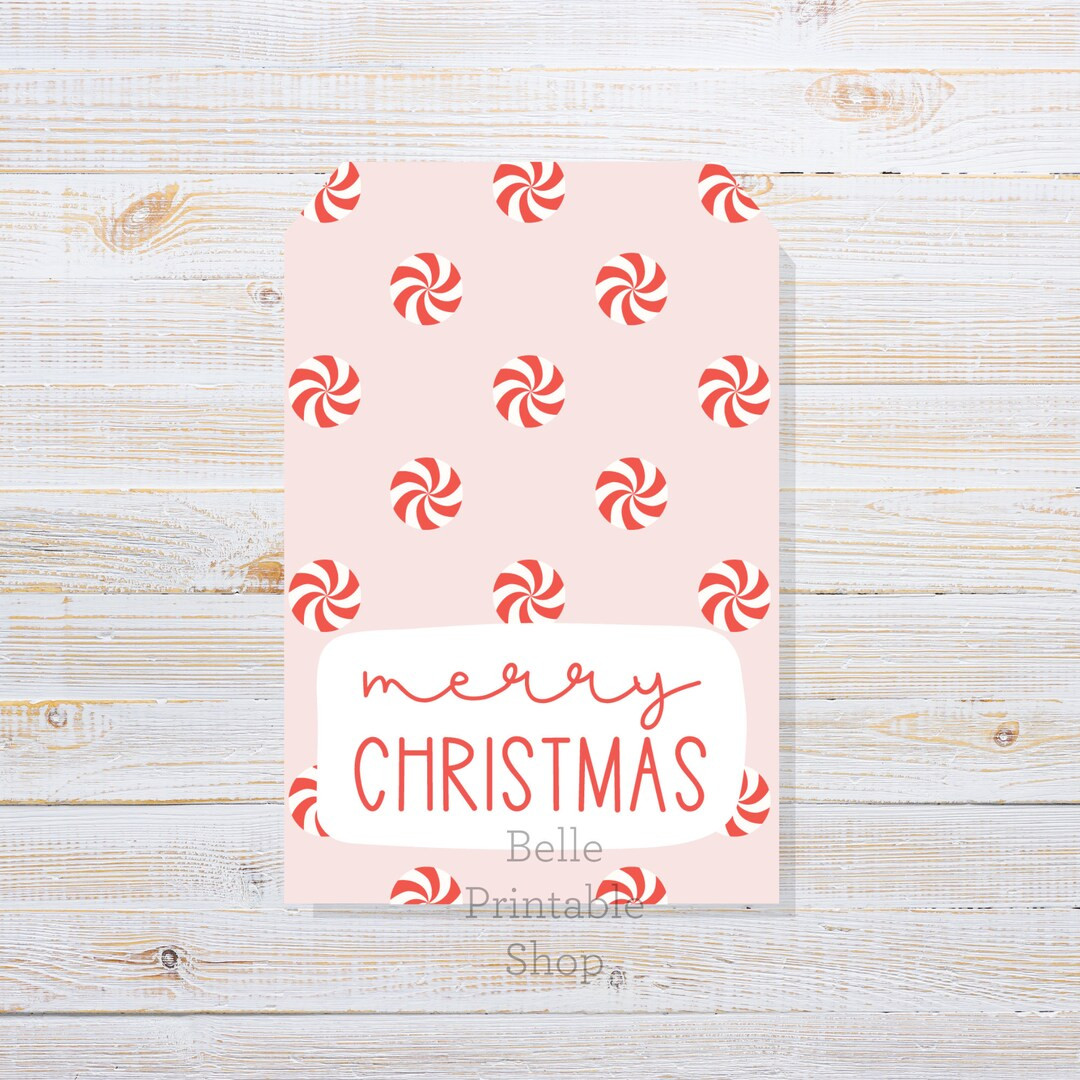 Printable Gift Tag Merry Christmas peppermint Candy 2 - Etsy | Etsy (US)