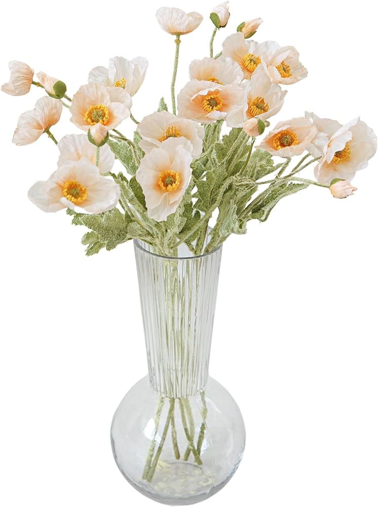 Kamang Artificial Poppy White Silk Flower (6 Stems) for Home Decor and Wedding. Real Touch White ... | Amazon (US)