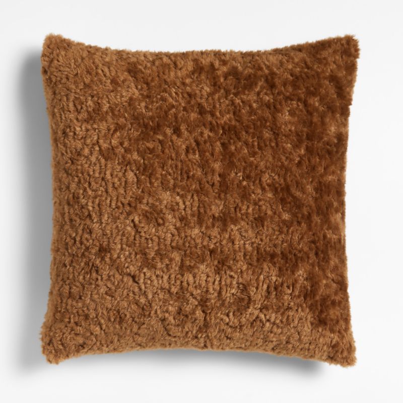 Caramel Brown Sherpa Holiday Decorative Throw Pillow Cover 23"x23" | Crate & Barrel | Crate & Barrel
