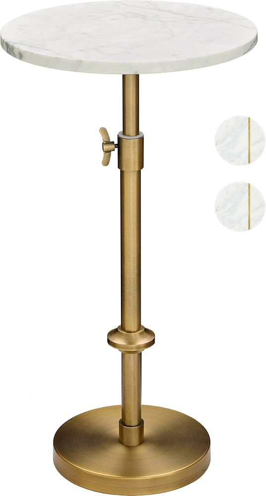 Adjustable-Height Marble Drink Table - 12x12x22-30, White Marble & Antique Brass, Modern Round En... | Amazon (US)
