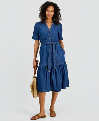 Style & Co Women's Denim Midi Tiered Dress, Macy's Exclusive - Macy's | Macy's