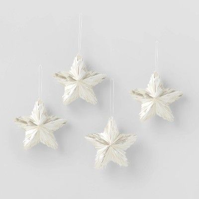 4ct Tinsel Star Christmas Ornament Set White - Wondershop™ | Target