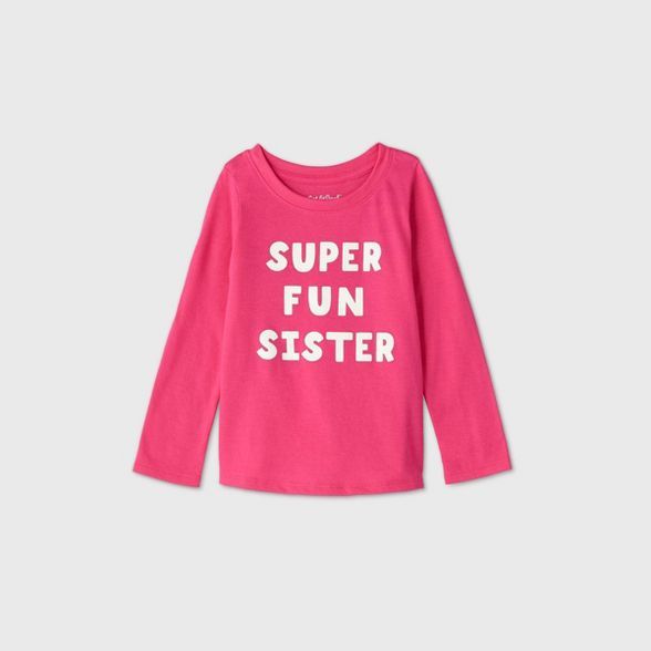 Toddler Girls' 'Super Fun Sister' Long Sleeve T-Shirt - Cat & Jack™ Dark Pink | Target