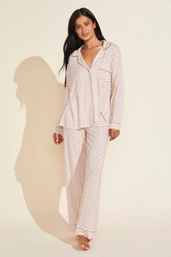 Gisele Printed TENCEL™ Modal Long PJ Set - Purr-Hazelnut/Hazelnut | Eberjey