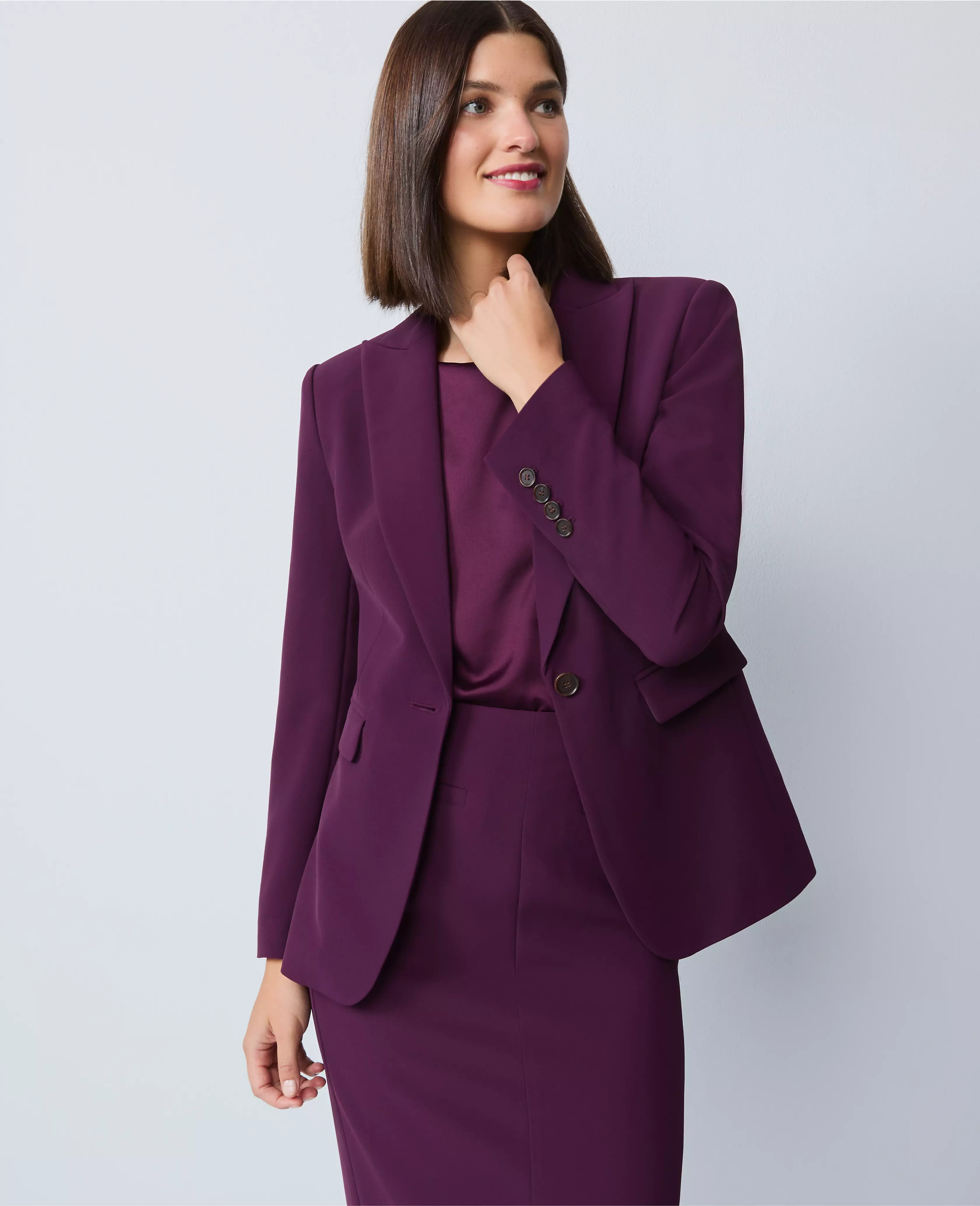 The Petite Fitted Long Blazer in Fluid Crepe | Ann Taylor