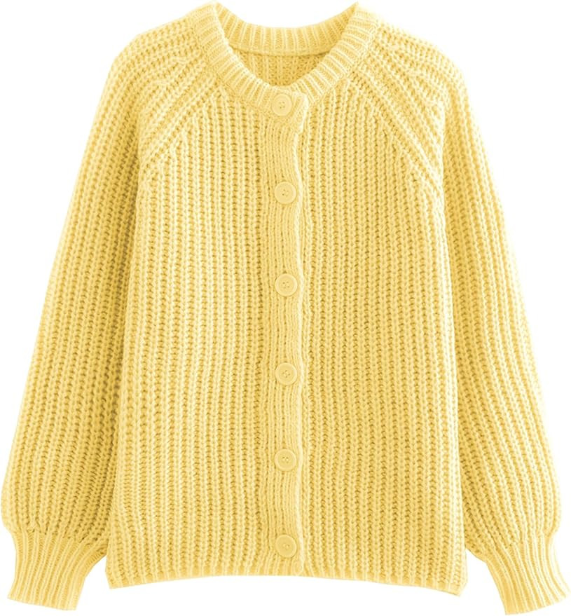 Watashi Women's Casual Long Sleeve Cardigan Round Neck Solid Color Sweater | Amazon (US)