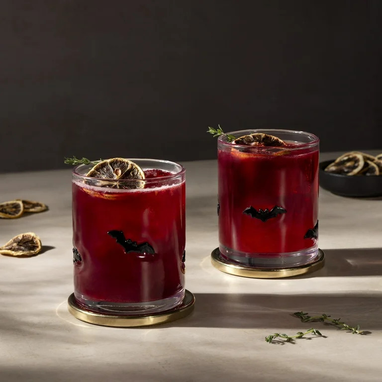 Thyme & Table12 fl oz Halloween Bat Charm Drinking Glasses, Set of 2 - Walmart.com | Walmart (US)