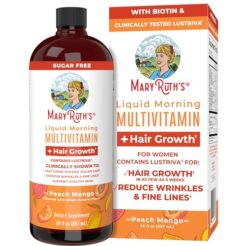 MaryRuth Organics Liquid Multivitamin + Lustriva® Hair Growth Vitamins | Biotin 10000mcg | Vitamin D | Clinically Tested for Thicker Hair, Wrinkles, Fine Lines, Skin Care | Ages 18+ | 30 Fl Oz | Amazon (US)