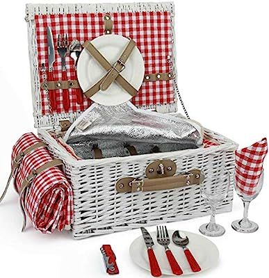 INNO STAGE Romantic Wicker Picnic Basket for 2 Persons, Special White Washed Willow Hamper Set wi... | Amazon (US)