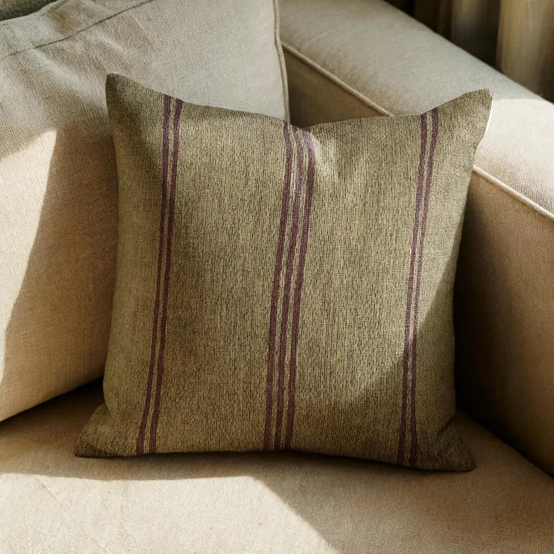 Olive Maroon Striped Woven Throw Pillow, Vintage Camp Accent Pillow, Rustic Cabin Sofa Decor | Etsy (Global)