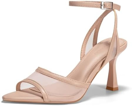 Coutgo Womens Kitten Heels Sandals Pointed Open Toe Ankle Buckle Strap Summer Dress Shoes | Amazon (US)