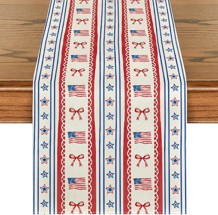 Artoid Mode Star Striped Bow American Flag 210 GSM 4th of July Table Runner, Memorial Day Kitchen... | Amazon (US)