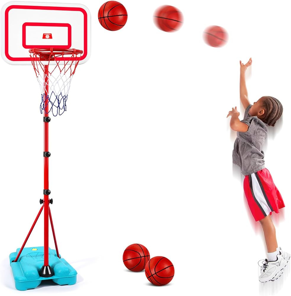 Amazon.com: Kids Basketball Hoop, Toddler Basketball Hoop with 3 Balls Adjustable Height 2.9 ft-6... | Amazon (US)
