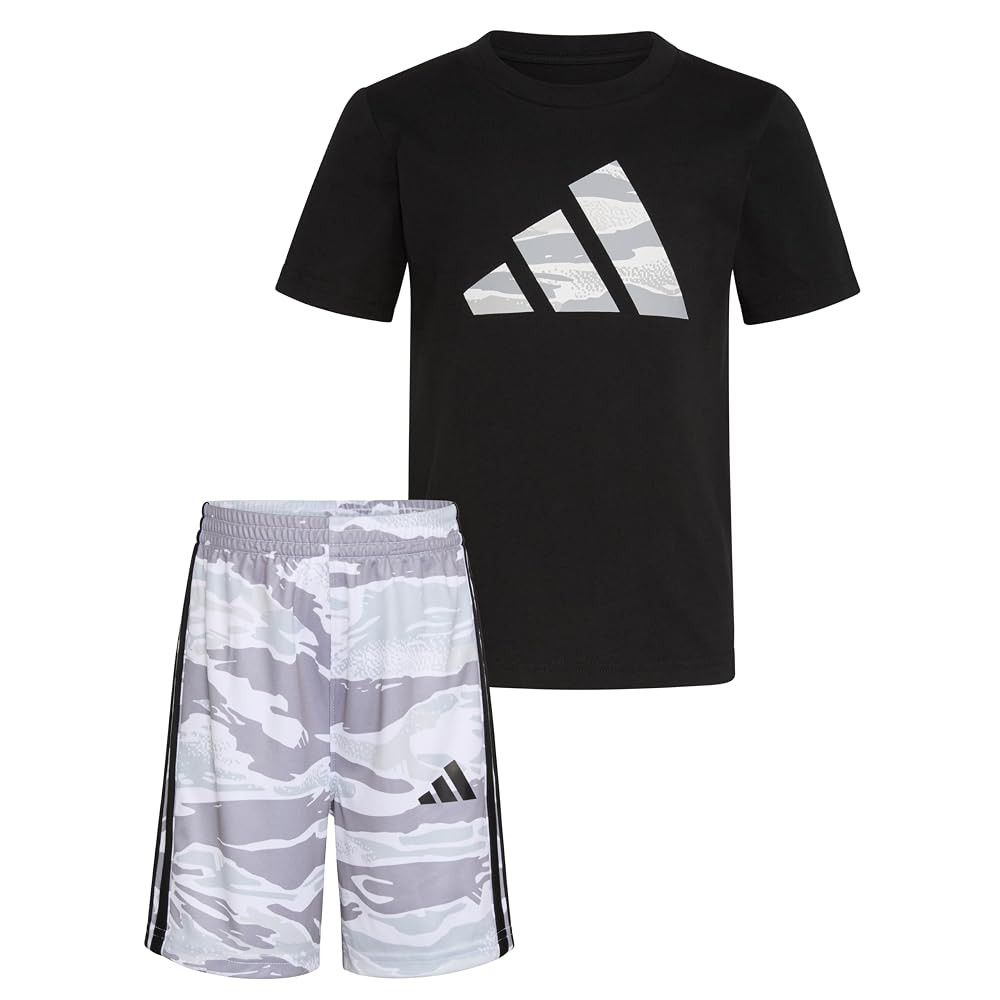 adidas Boys Short Sleeve Cotton Tee Shirt and Aop Camo Short Set | Amazon (US)