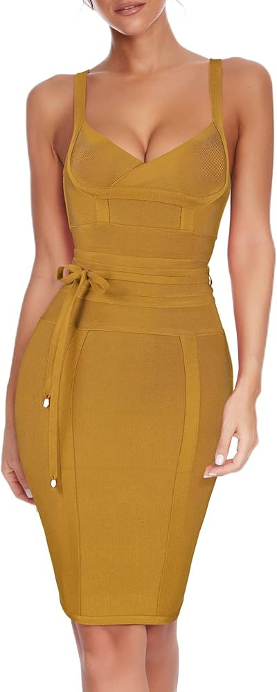 Madam Uniq Women's Bandage Dress Strap Sashes Sleeveless Rayon Bodycon Dresses Club | Amazon (US)