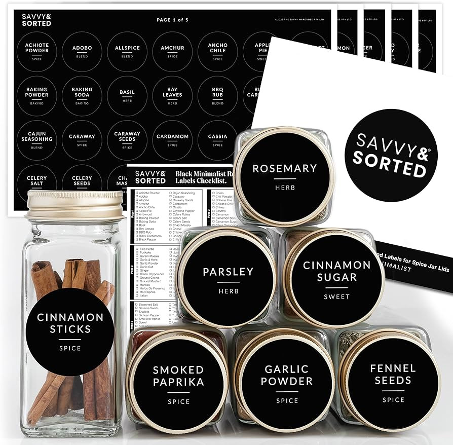 SAVVY & SORTED Spice Labels, 140 Round Waterproof Kitchen Labels for Spice Jars, Spice Organizati... | Amazon (US)
