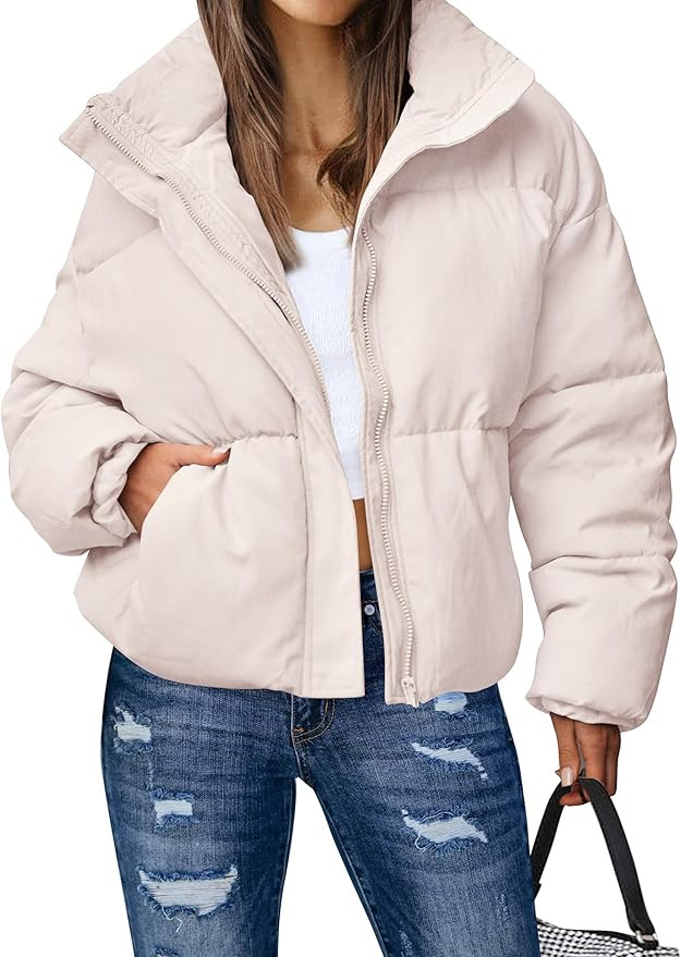 MEROKEETY Women's 2025 Winter Long Sleeve Zip Puffer Jacket Pockets Baggy Short Coats | Amazon (US)