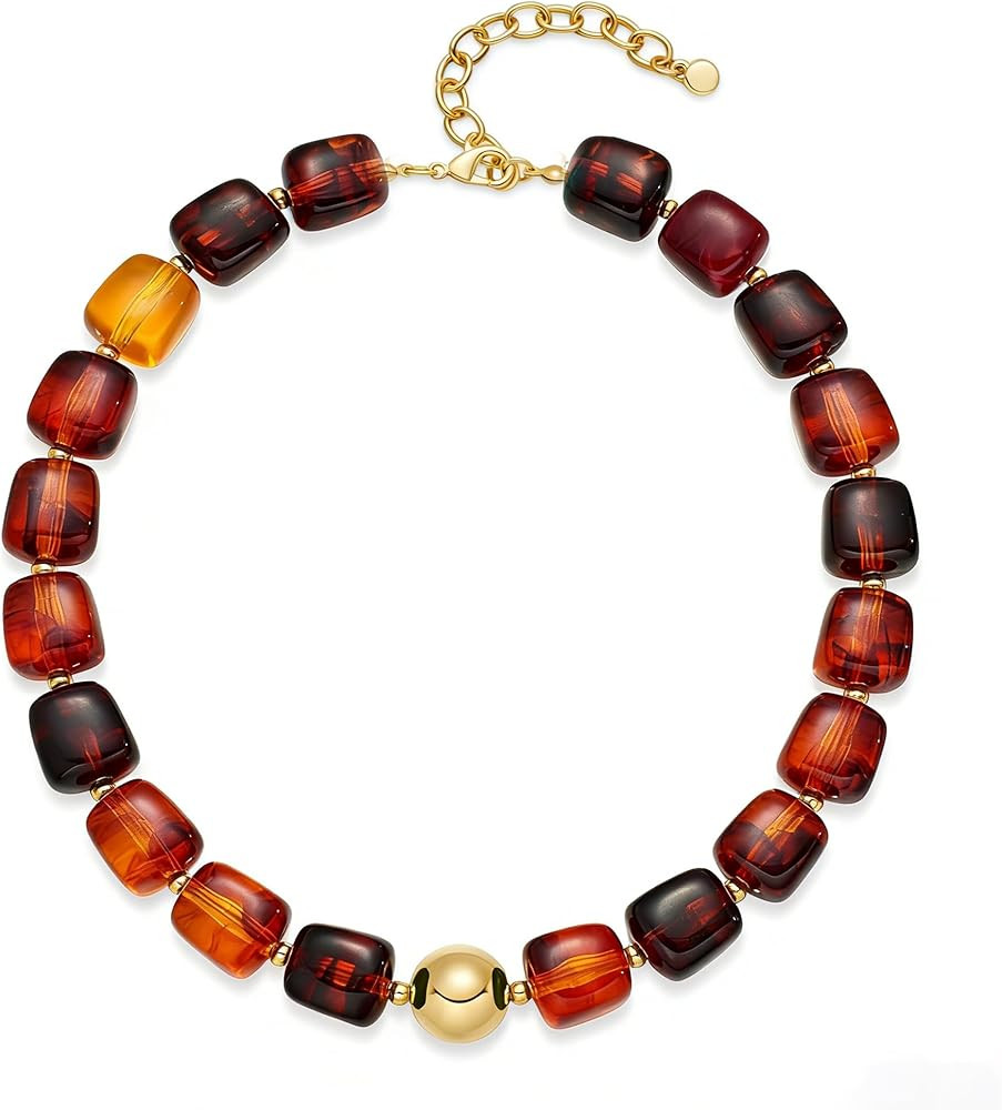 WOWORAMA Colorful Chunky Necklaces for Women Trendy Multicolor Large Square Resin Beads Necklace ... | Amazon (US)