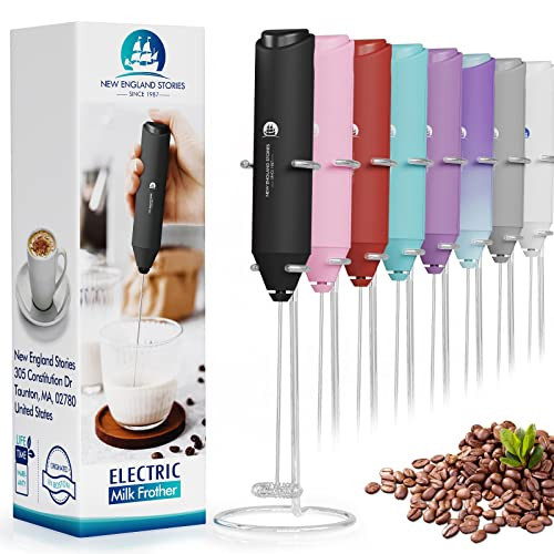 Powerful Milk Frother Handheld Foam Maker, Mini Whisk Drink Mixer for Coffee, Cappuccino, Latte, Matcha, Hot Chocolate, With Stand, Black | Amazon (US)