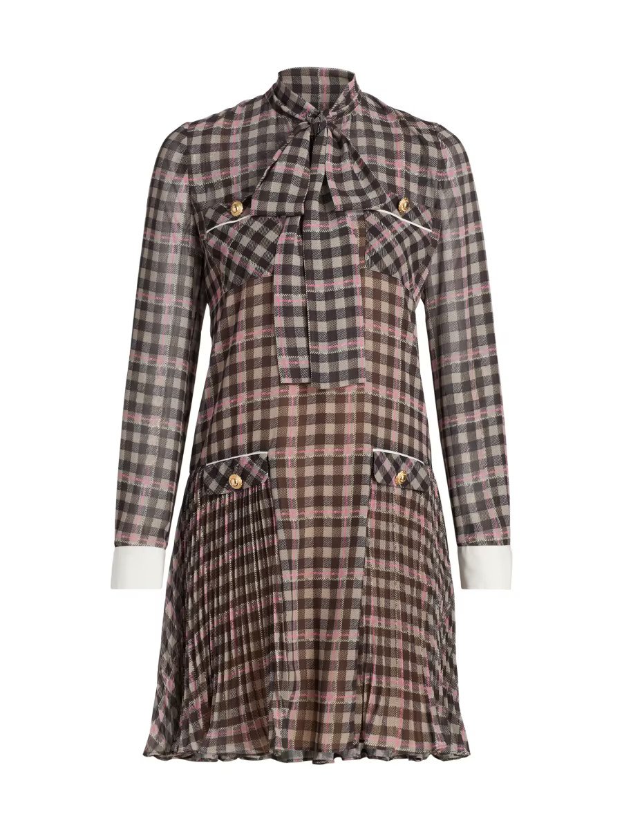 Plaid Chiffon Tieneck Minidress | Saks Fifth Avenue