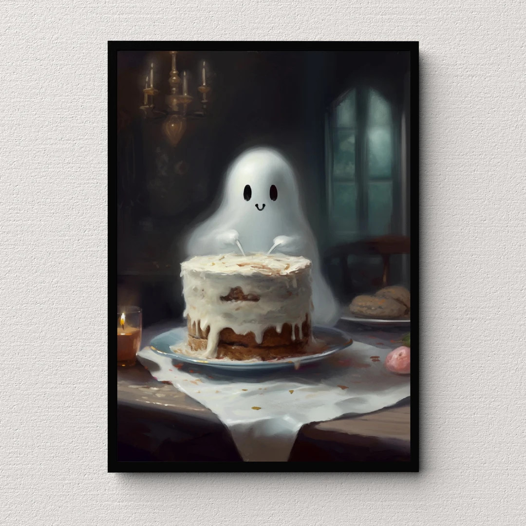 Ghost Eating Cake, Cute Little Ghost Art Print, Gothic Kitchen Decor, Vintage Creepy Wall Art, Sp... | Etsy (US)