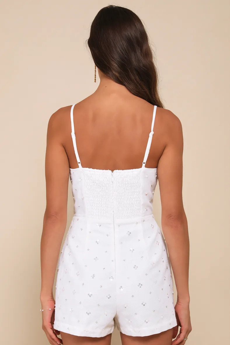 Majorly Perfect Ivory Sequin Sleeveless Skort Romper | Lulus