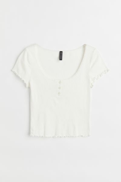 Ribbed Button-placket Top | H&M (US + CA)
