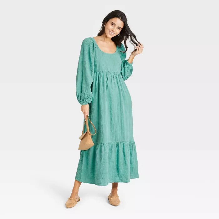 Women's Balloon Long Sleeve Dress - Universal Thread™ Teal Green XS | Target