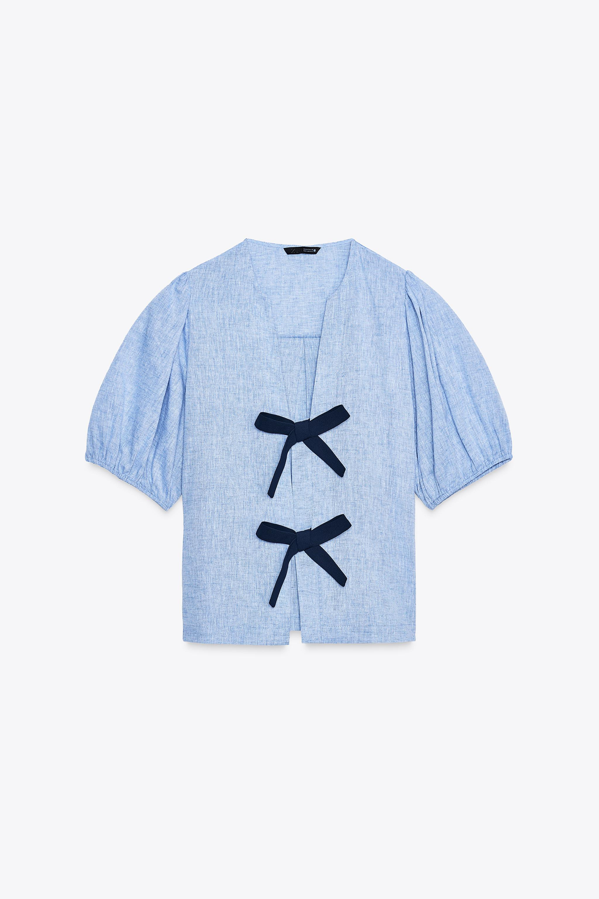 LINEN TIE BLOUSE | Zara US