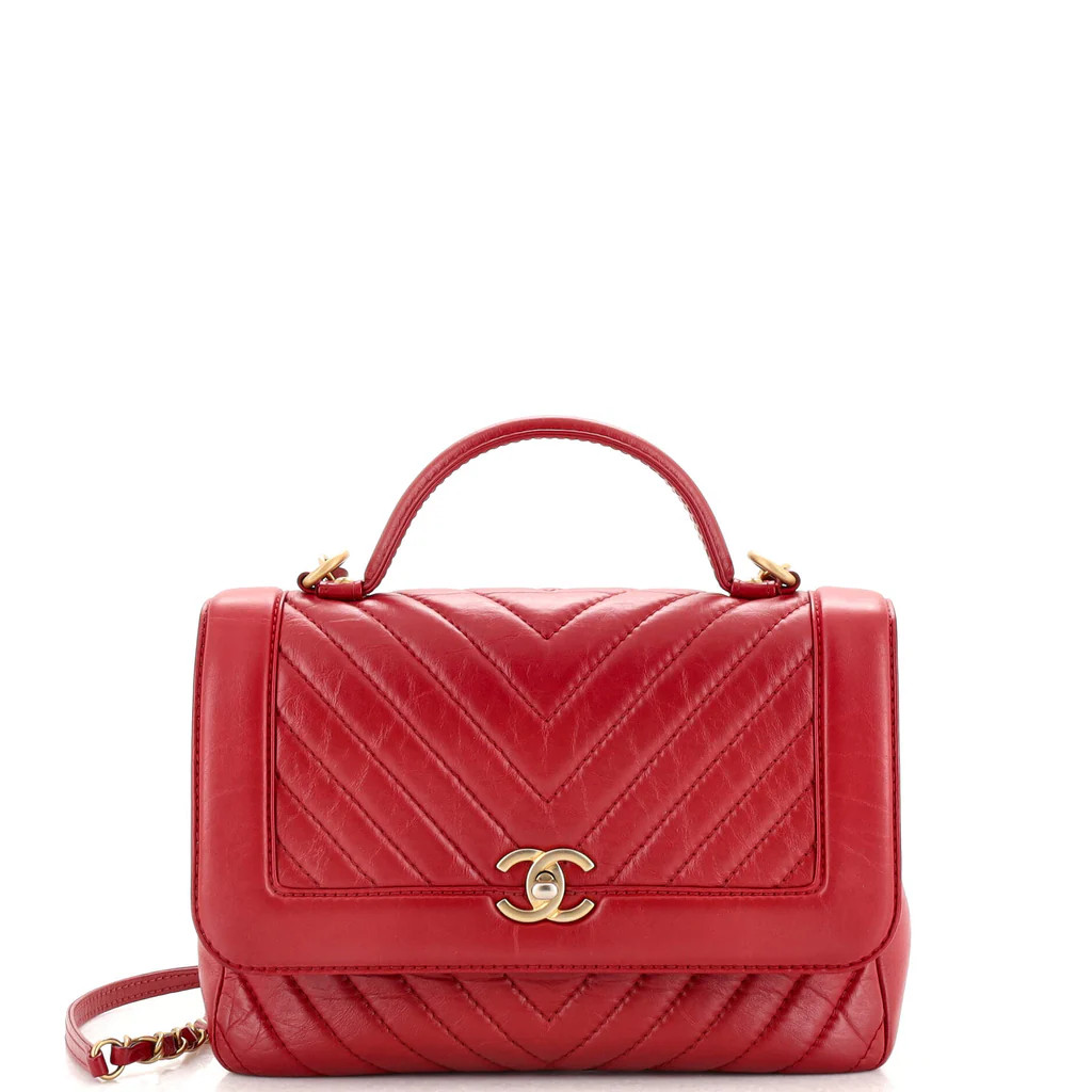 Chanel Top Handle Flap Bag Chevron Calfskin Small Red 24374021 | Rebag