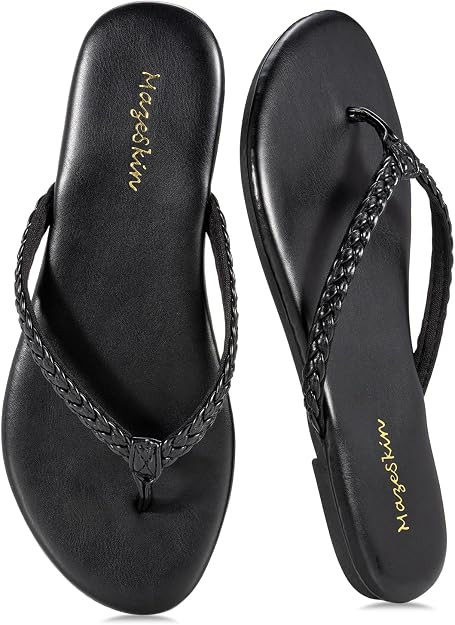mazeskin Women's Memory Foam Comfortable Braided Flip Flops Leather Slide Dressy Summer Beach Fla... | Amazon (US)