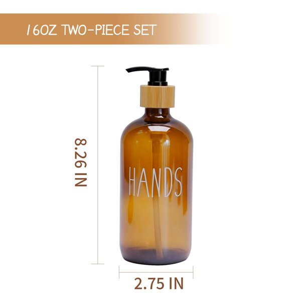 ZUDKSUY Amber Glass Soap Dispenser Set with 2 Extra Replacement Pumps, 16oz Glass Dish Soap & Han... | Walmart (US)