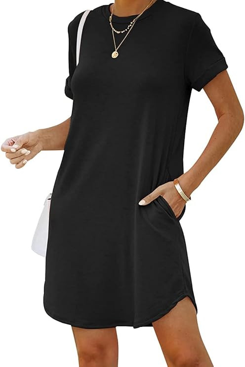 YEXIPO Women's Casual Summer Short Sleeve T Shirt Dress Nightgown Crew Neck Loose Solid Color Bas... | Amazon (US)