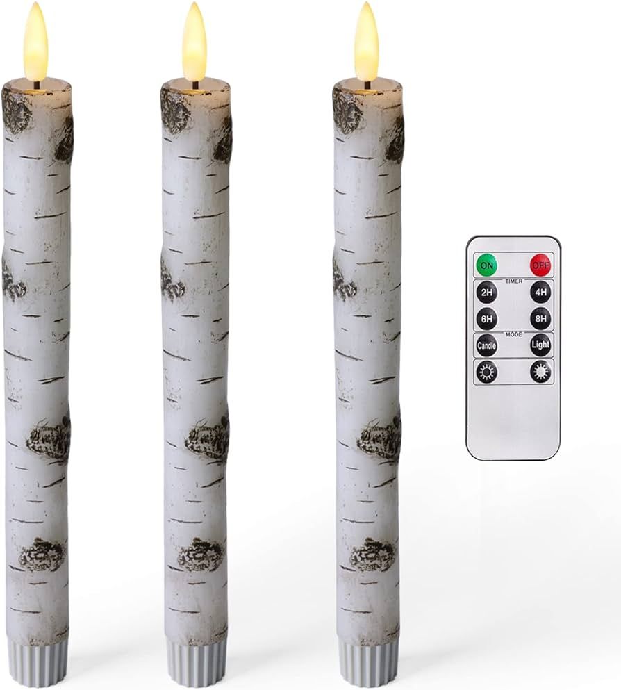 Homemory Birch Bark Flameless Taper Candles with Remote Timer, Real Wax Battery Operated Candlest... | Amazon (US)