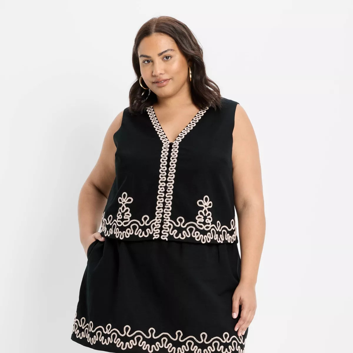 Women's Embroidered Linen Vest - Future Collective Black | Target